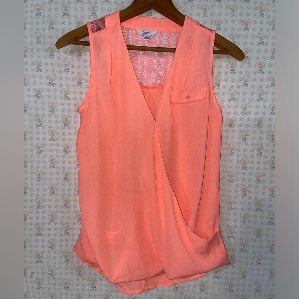 Candies Summer‎ Lace Button Tank Surplice Top